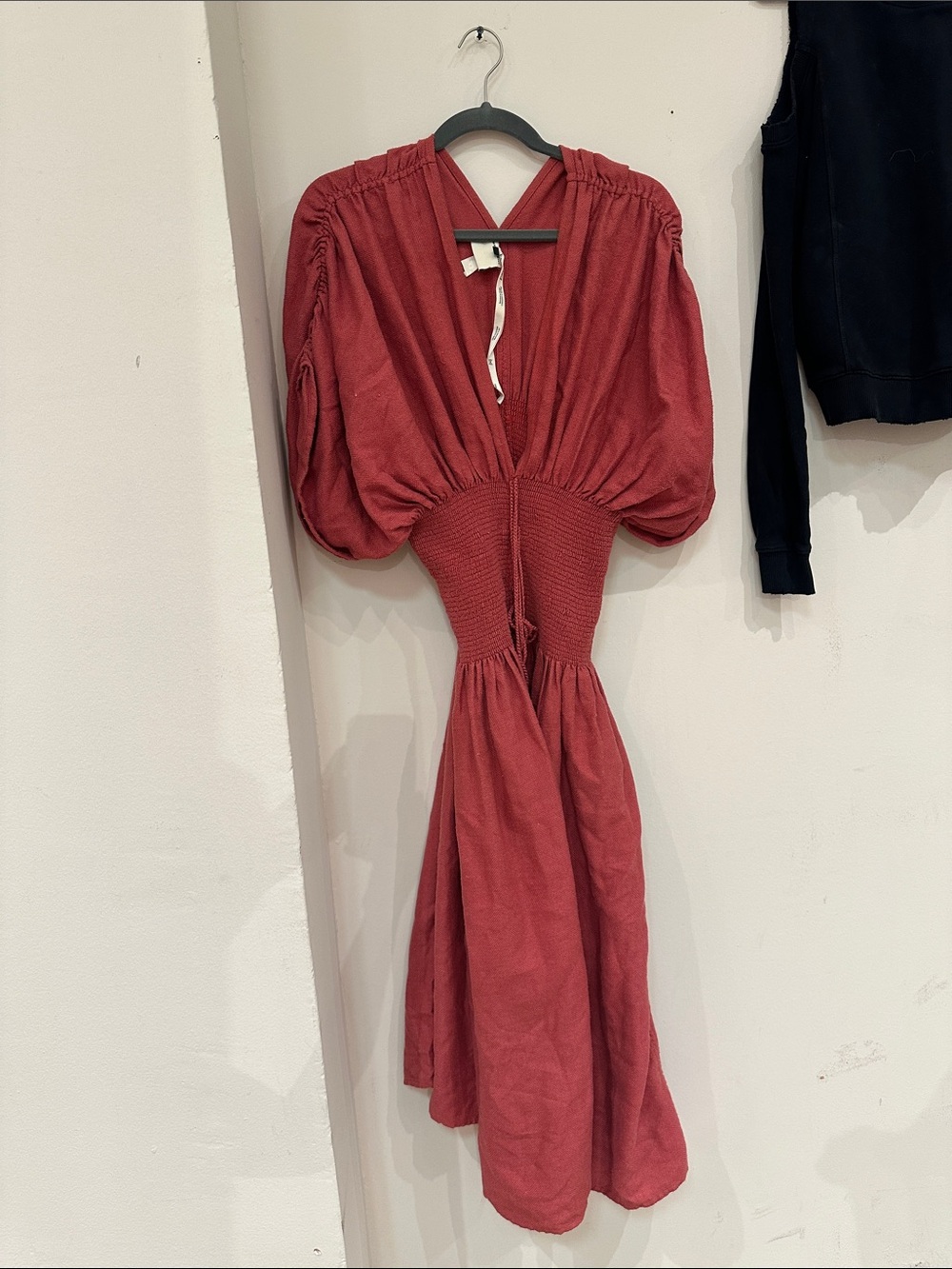 Smocked Waist Midi Dress in Deep Rust Red
